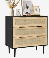 VEVOR 3 Drawer Rattan Dresser, Natural Rattan Closet Dresser with 3 Drawers, Modern Wood Chest Clothing Organizer & Storage Boho Dresser with Sturdy Handles & Legs, for Bedroom, Living Room & Hallway New in Box $399