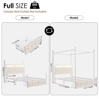 Hiphuta Full Size Upholstered Canopy Bed with Charging Station & Storage Drawer, Button Tufted Headboard with LED Light, Beige, New in Box $499