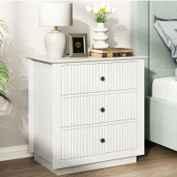 Latitude Run 24" W x 26" H Modern Wood Fluted Front 3-Drawer Nightstand with Built-in Outlets, White, New in Box $599