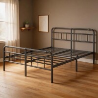 Breezehome Queen Size Metal Bed Frame, 18" with Headboard and Footboard Vintage Style, Heavy?Duty Metal Slats, No Box Spring Needed, Noise?Free, Black, New in Box $299