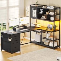 SEDETA 58" L-SHAPED Computer Desk with Storage Shelves and LED Light for Home Office, New in Box $599