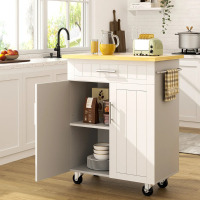 Ebern Designs Rolling Kitchen Island Cart with Adjustable Shelf, Storage Cabinet, Drawer & Lockable Wheels, Mobile Kitchen Island with Towel Rack for Kitchen and Dining Room, New in Box $299