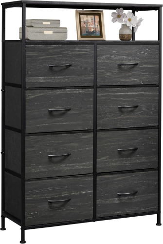 WLIVE 8 Drawer Fabric Dresser Open Shelves, Tall Bedroom Chest, Charcoal New In Box $199