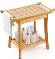 VEVOR Bamboo Shower Bench, 24 x 13.8 x 18.9 in, Waterproof Shower Stool Chair with Storage Shelf Handle, 300 lbs Load Capacity Spa Bath Seat Organizer, for Adults Seniors Women Elderly Indoor Outdoor New In Box $199