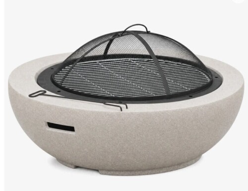 Williston Forge Round Wood Burning Concrete Outdoor Large Fire Pit,35.43" Heat Resistant MGO Ceramic Material Base With BBQ Grill Firepit For Patio Garden,Backyard Barbecue,Outdoor Gatherings New in Box $899
