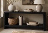 Rosalin Wheelr Farmhouse Console Table with Wood Veneer and 2-Tier Storage New in Box $599
