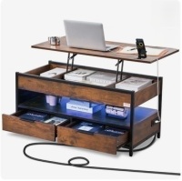 VEVOR Lift Top Coffee Table, 39.4 in Rectangle Coffee Table with Extra Storage Pockets, Pop Up Coffee Table with Power Strip & USB & Ambient Lighting New in Box $299