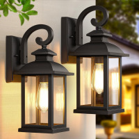 Ebern Designs Outdoor Wall Sconce Lights 2-Pack, Anti-Rust Aluminum Outdoor Porch Lights Wall Mount, Black Exterior Lighting Fixtures With Tempered Glass, 15" Medium Coach Lights For Garage House New In Box $299