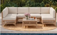 Bay Isle Home 6 - Person Premium Patio Wicker Sectional Seating Group with Cushions in Beige (2 Boxes) New in Box $899