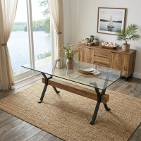Dsunny 71'' Glass Dining Table, Modern Kitchen Table, Clear Dining Room Table with 0.39" Tempered Glass Tabletop with Plated Metal Legs and MDF Crossbar, (2 Boxes) New in Box $899