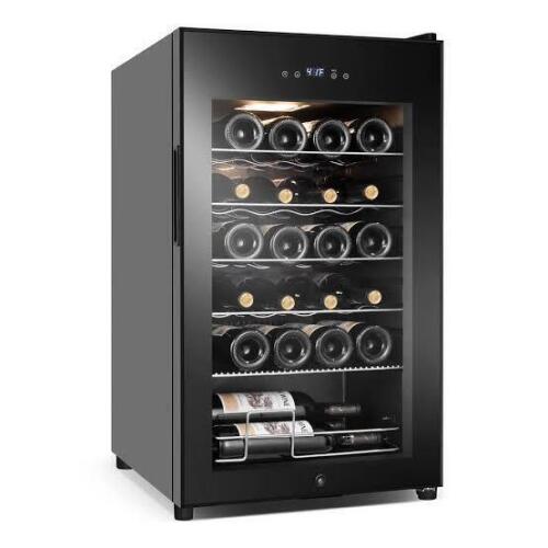 Hooure 17 in. Wine Cooler 24-Bottle Freestanding Wine Cooler Fridge with Lock and Temperature Memory, Black New in Box Factory Sealed $699