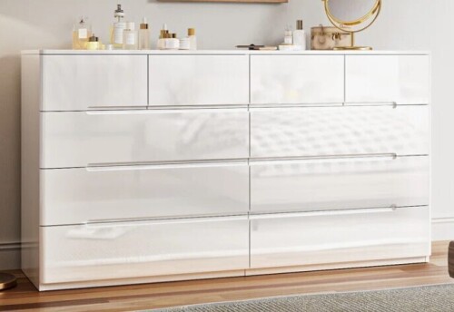 Ebern Designs 10 Drawer 55'' W Double Dresser in White $699