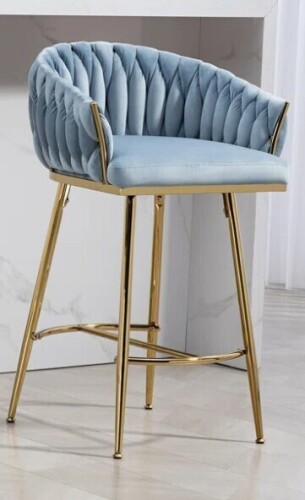 Mercer41 26'' Counter Height Bar Stool Kitchen Island Counter Bar Stool With Hand- Wave Back, Golden Chromed Base And Footrest(BLUE) New in Box $399