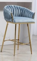Mercer41 26'' Counter Height Bar Stool Kitchen Island Counter Bar Stool With Hand- Wave Back, Golden Chromed Base And Footrest(BLUE) New in Box $399