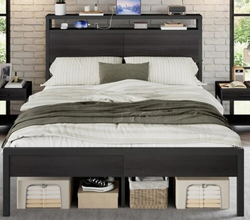 Trent Austin Design&reg; Tryston Queen Size Bed Frame With Storage Headboard & Charging Station, Black Similar to Picture in Box $499