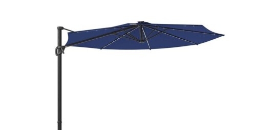 Aok Garden Navy Blue 10FT LED Cantilever Umbrella with Solution Dyed Fabric and 360 Rotation New In Box $399