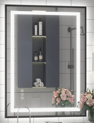 Basics by Wayfair&trade; 28" x 36" UL Certified Front & Back LED Anti-Fog Tempered Glass Framed Bathroom/Vanity Mirror New In Box $399