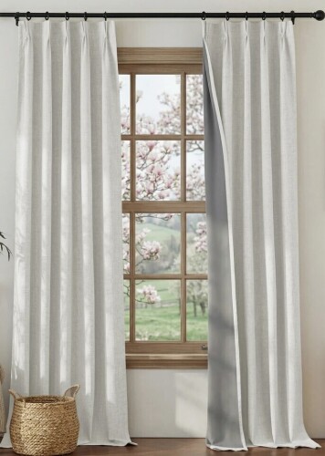 Latitude Run&reg; Linen Full Blackout Curtains for Living Room, Pinch Pleated Rustic Linen Weave Window Treatments Thermal Insulated Drapes Sound Reducing for Laundry/Bedroom, 2 Panels, 34" x 84" New $89