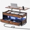 VEVOR Lift Top Coffee Table, 39.4 in Rectangle Coffee Table with Extra Storage Pockets, Pop Up Coffee Table with Power Strip & USB & Ambient Lighting New in Box $299