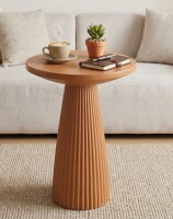 Ebern Designs Fluted Round Coffee Table with Vertical Stripe Texture, Side Table, End Table, Tall Bedside Table for Living Room Bedroom Entryway, No Assembly Required New Shelf Pull $299