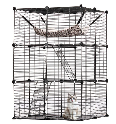 VEVOR CA1718 Large 3-tier Cat Cage, 28 x 28 x 41", DIY Detachable Metal Wire Durable Cat Enclosure, with Large Hammock 2 Ramp Ladders, Fit for Cats Exercise Indoor ? Outdoor, Ease of Assembly, Black New In Box $199