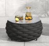 TWT Black Round Aluminum Patio Outdoor Coffee Table with Rock Slabs $399