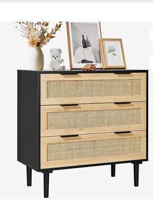 VEVOR 3 Drawer Rattan Dresser, Natural Rattan Closet Dresser with 3 Drawers, Modern Wood Chest Clothing Organizer & Storage Boho Dresser with Sturdy Handles & Legs, for Bedroom, Living Room & Hallway New in Box $399