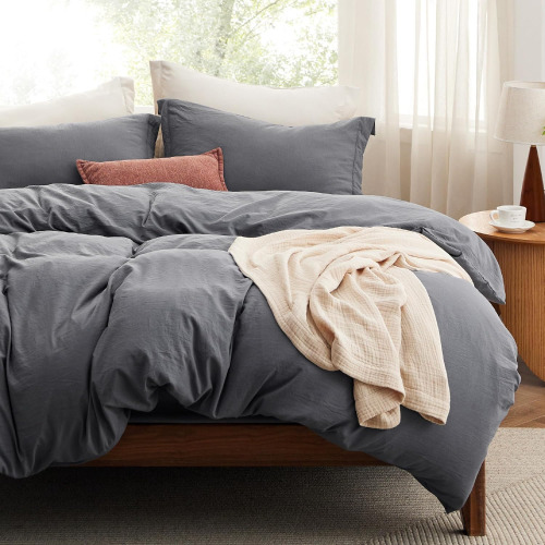 Bedsure Prewashed Duvet Cover Full with Fitted Sheet, 4Pcs, Dark Grey New In Box $199