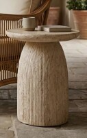 Hokku Designs Fulcher Stone-Like 17"W Pedestal End Table with Travertine Effect New In Box $299