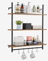 VEVOR Industrial Pipe Shelf, 3 Tier 32x9.84in, Wall-Mount Floating Rustic Wood Shelves Bracket Display Bookshelf, Storage Rack Sundries Holder for Kitchen Bedroom Bathroom Living Room, Black New In Box $99