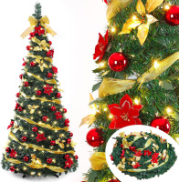 Decoway Pre Lit Christmas Tree: Pop Up 6 FT Warm White LED Lights (Yellow) Pre Decorated Christmas Tree with Red Gold - Holiday Party Decorations with Warm White LED Lights for Christmas New In Box $299