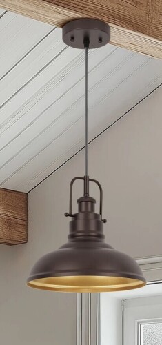 Beachcrest Home&trade; Castillon 1-Light Pendant Light with Metal Dome Shade / Mercer41 Gold Leaf Wall Sconce 11" Handcrafted Iron Round Dimmable LED Light, 3000K Warm White 490Lm, UL Listed Modern Luxury Bedroom Living Room Bathroom Vanity Light Fixture New In