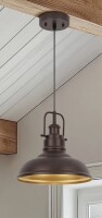 Beachcrest Home&trade; Castillon 1-Light Pendant Light with Metal Dome Shade / Mercer41 Gold Leaf Wall Sconce 11" Handcrafted Iron Round Dimmable LED Light, 3000K Warm White 490Lm, UL Listed Modern Luxury Bedroom Living Room Bathroom Vanity Light Fixture New In