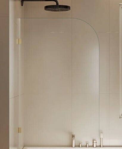DeerValley 34" W x 58" H Frameless Single Fixed Bath Panel with Clamps, 3/8" Tempered Glass Bathroom Shower Screen, Gold DV-1SD0466G10 New in Box $399