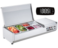 VEVOR Refrigerated Condiment Prep Station, 135 W Countertop Refrigerated Condiment Station, with 2 1/3 Pans & 4 1/6 Pans, 304 Stainless Body and PC Lid, Sandwich Prep Table with Stainless Guard, ETL New Shelf Pull $699