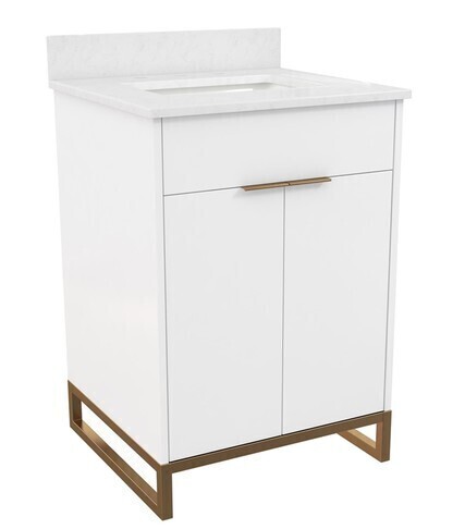 CosmoLiving Leona 24" Bathroom Vanity with Top in White with Gold Metal, New in Box $799