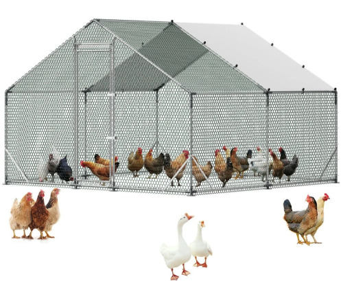 VEVOR Large Metal Chicken Coop, 9.8 x 9.8 x 6.6 ft, Walk-in Chicken Run House with Waterproof Cover & Sturdy Frame, Spire Roof Poultry Cage Duck Pen for Rabbit Hen Goose Outdoor Backyard Farm Use New Shelf Pull $299