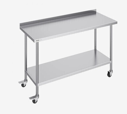 VEVOR 24 x 60 x 40 Inch Stainless Steel Work Table, Commercial Food Prep Worktable with Casters, Heavy Duty Prep Worktable, Metal Work Table with Adjustable Height for Restaurant, Home and Hotel New In Box $299