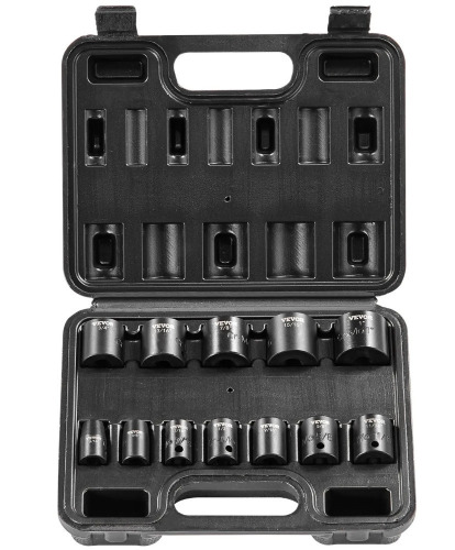 VEVOR 3/8" Drive Impact Socket Set, 12 Piece Shallow Socket Set SAE 5/16"-1", 6 Point Cr-Mo Alloy Steel for Auto Repair, Easy-to-Read Size Markings, Rugged Construction, Includes Storage Case New In Box $79