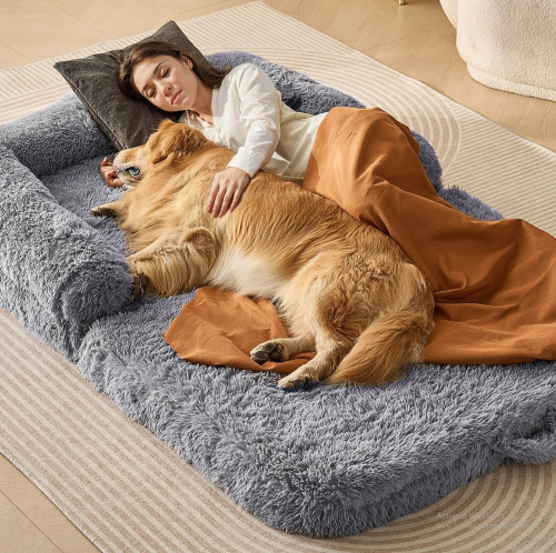 VEVOR Human Dog Bed, 72" x48"x10" Giant Human Dog Bed for Adults and Pets, Human Size Dog Bed with Washable PV Velvet Cover, Egg Orthopedic Foam, Storage Pocket, for You and Pet, Grey New In Box $199