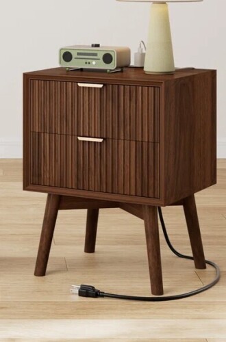Latitude Run&reg; Seyla 18" Fluted Nightstand with Charging Station, Beveled Profile & Solid Wood Legs, 2 Drawers End Table $299