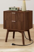 Latitude Run&reg; Seyla 18" Fluted Nightstand with Charging Station, Beveled Profile & Solid Wood Legs, 2 Drawers End Table $299