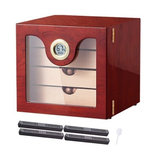 VEVOR Cigar Humidor Cabinet Handmade Spanish Cedar Wood Cigar Humidor for 50-100 Cigars Glass Cigar Desktop Storage Case with Digital Humidifier Hygrometer and Shelves Great Gift for Men New In Box $199