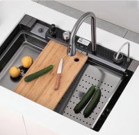 Lefton New 33"x22" Dual-mount Stainless Steel Waterfall Kitchen Sink With Temperature Display In Fahrenheit, Pull-down Faucet, Waterfall & Rainfall Outlet, Drain Basket, Metal Tray, Cutting Board, Ks2206l-pro KS2206L-PRO New in Box $999