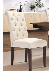 COLAMY Tufted Dining Chair Accent Parsons Diner Chair Upholstered Fabric Stylish Kitchen Chairs with Solid Wood Legs and Padded Seat, Beige New in Box $299
