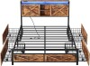 YATINEY Farmhouse Queen Bed Frame with 4 Storage Drawers, LED Lights and Charging Station, Wooden Bed Frame Queen Size with Headboard, Metal Platform, No Box Spring Needed, for Bedroom, Rustic Brown, New in Box $399