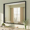 Orren Ellis Aevar 40" x 32" Tempered Glass and Aluminum Alloy Framed French Cleat Mounted Wall Mirror, Matte Black, New in Box $299