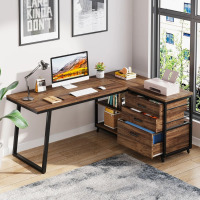 17 Stories L-Shaped Computer Desk With 3 Drawers & Storage Shelves, Reversible Corner Desk for Home Office, New in Box $799
