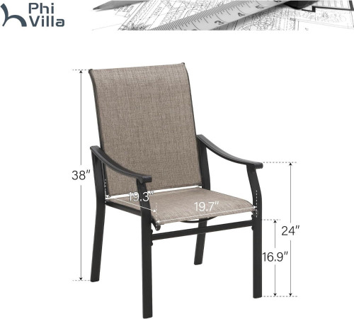 PHI VILLA Outdoor Dining Chair, Breathable Textilene Fabric and Metal Frame with Backrest and Armrest, Quick-Dry and Rustproof, Patio Chair, New in Box $399