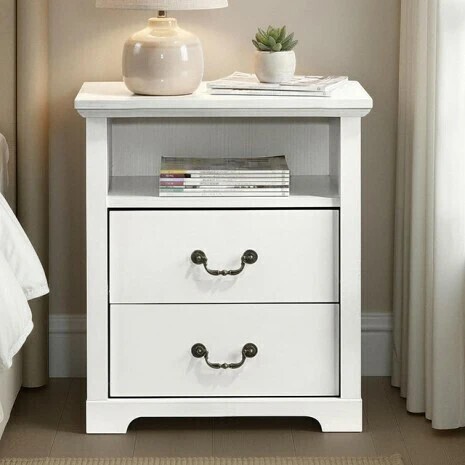 Furniture of America Amble Rustic White 2-Drawer Nightstand, New Open Box $299